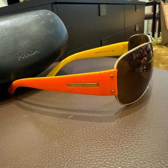 Prada Gold/Orange/Yellow SPR52G Aviator Sunglasses - Picture 12 of 13